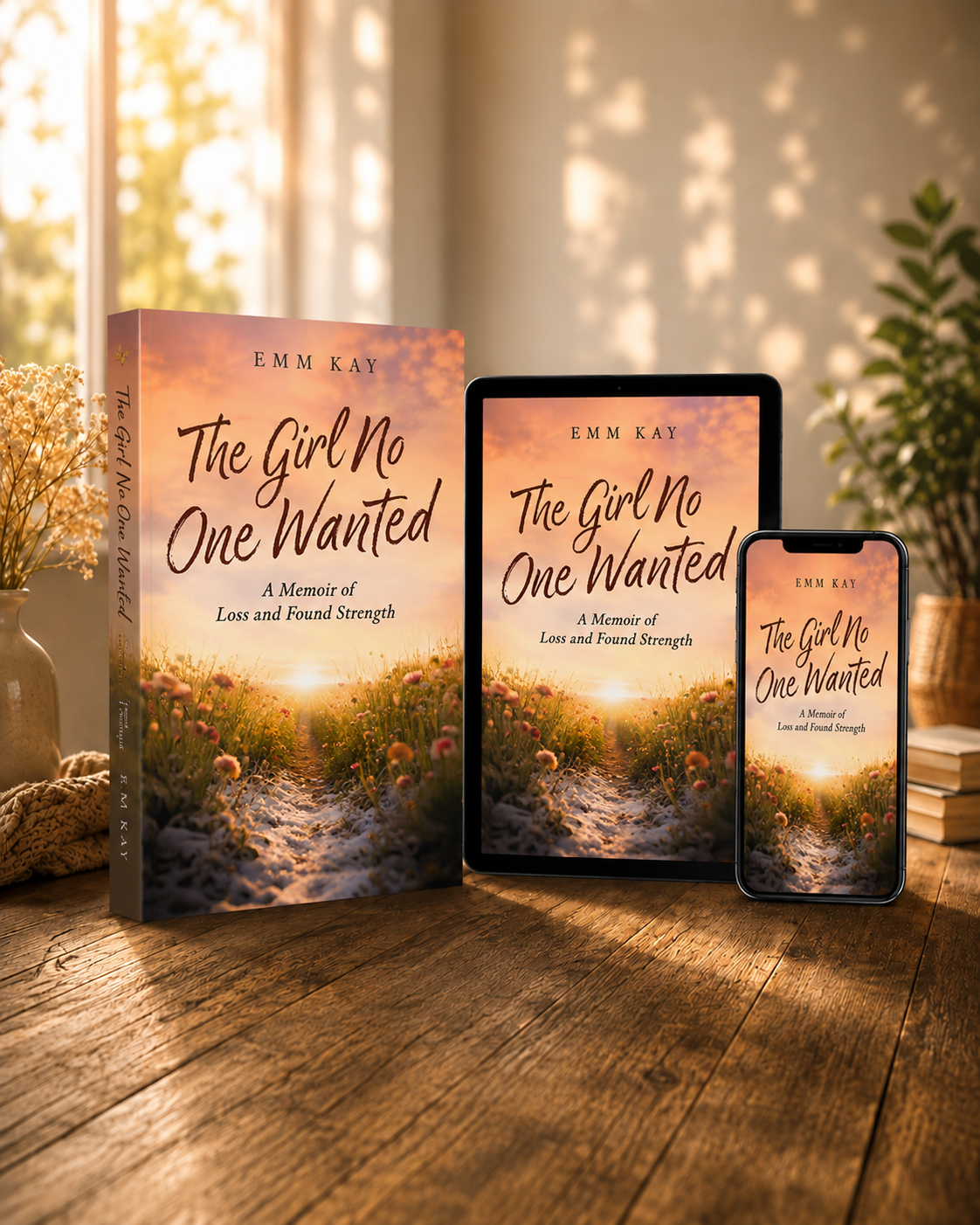 The Girl No One Wanted book shown in print, tablet, and phone formats